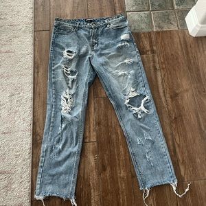 Cropped ripped light wash jeans